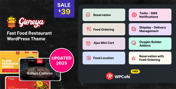 Gloreya – Food Ordering & Delivery Restaurant WordPress Theme
