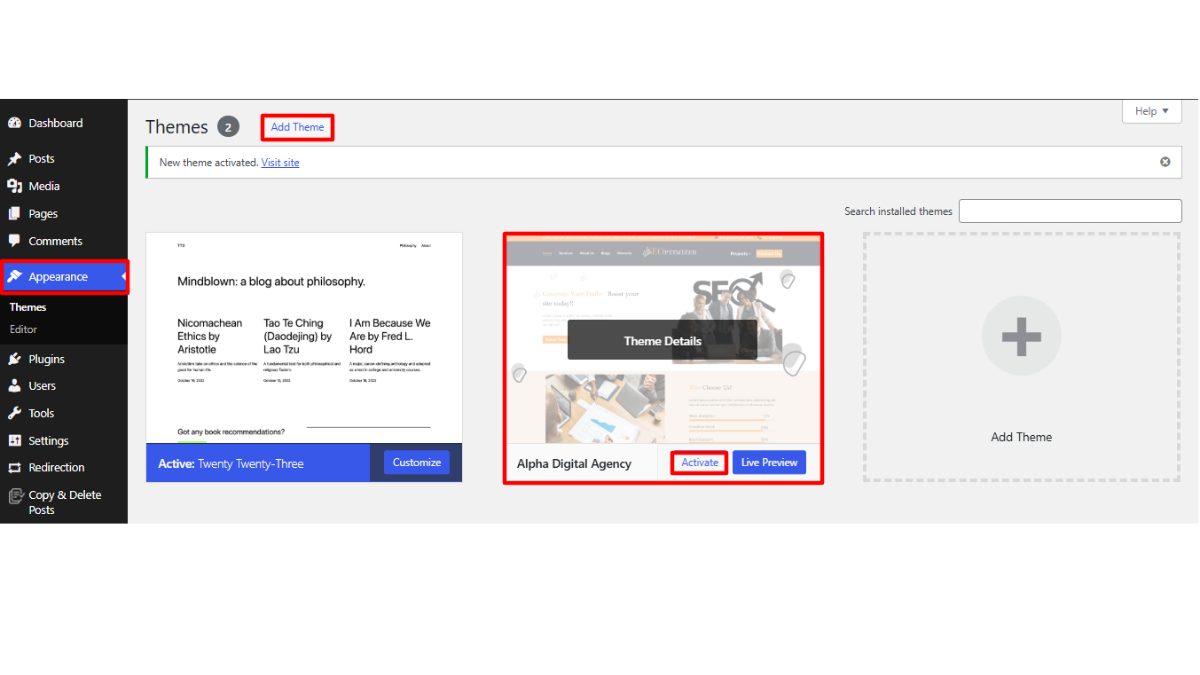 Downloading a Theme on WordPress 