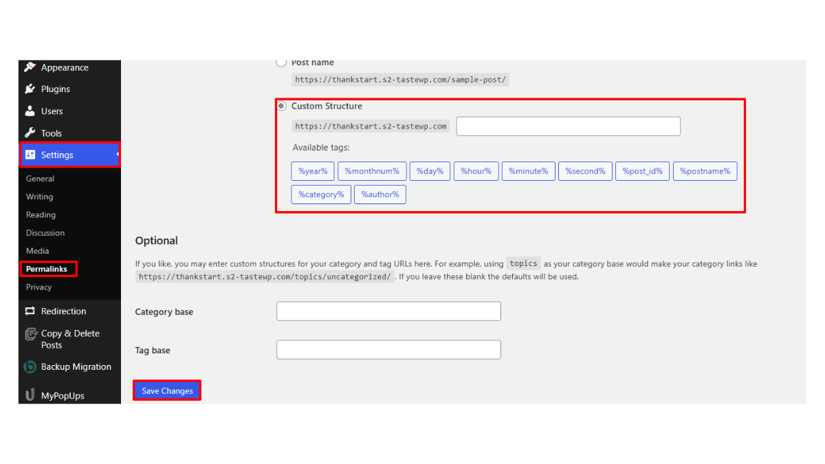 Permalink Settings While Creating A Website