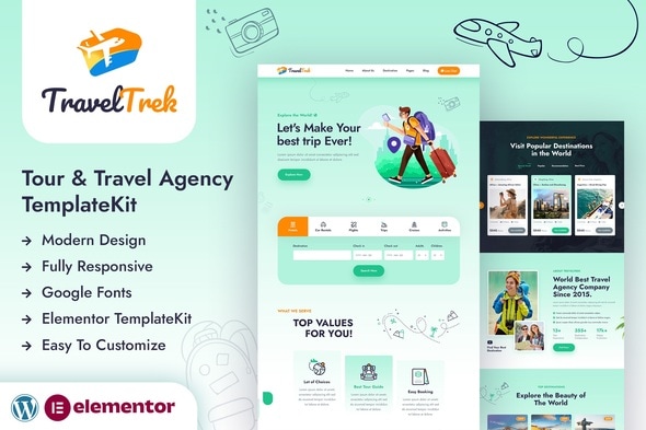 Travel Trek – Tour and Travel Agency Elementor Template Kit – Modern & Flexible