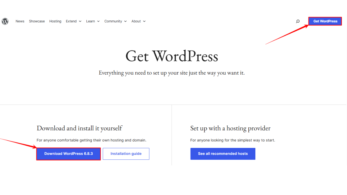 Downloading WordPress to create a website
