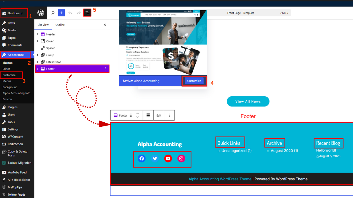 Edit the Footer Using the WordPress Customizer 