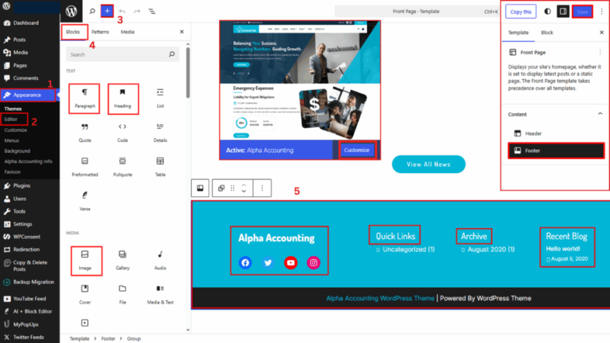 Edit the Footer Using WordPress Block Editor