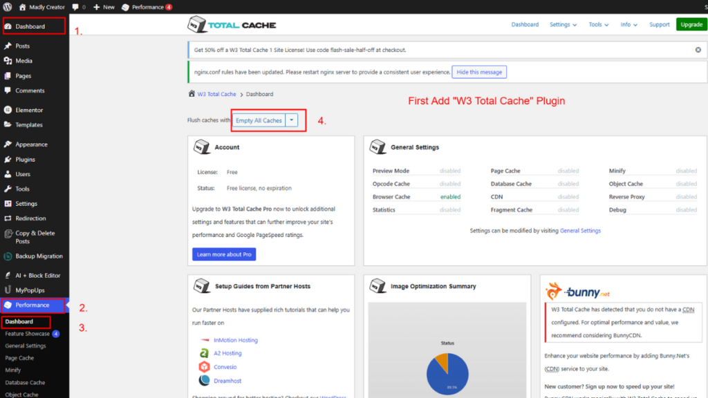 W3 Total Cache Steps to Clear Cache