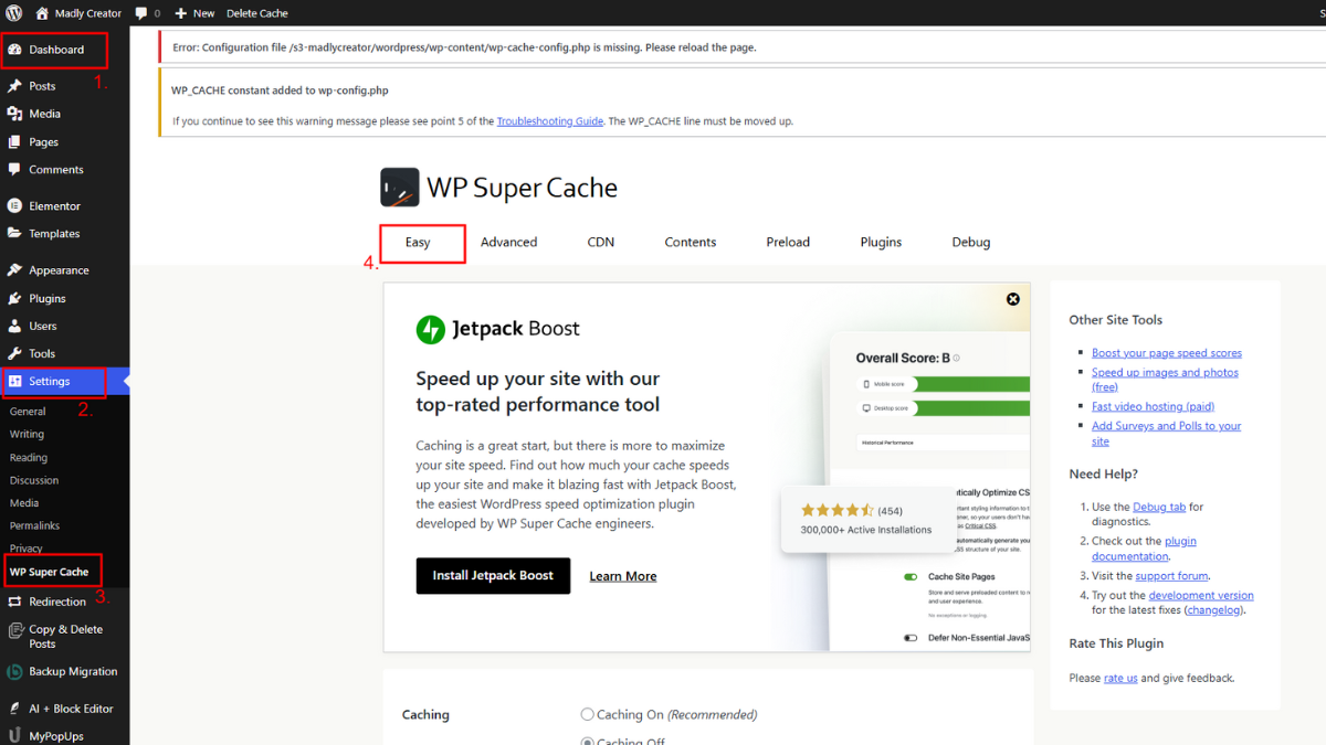 WP Super Cache Steps to Clear Cache
